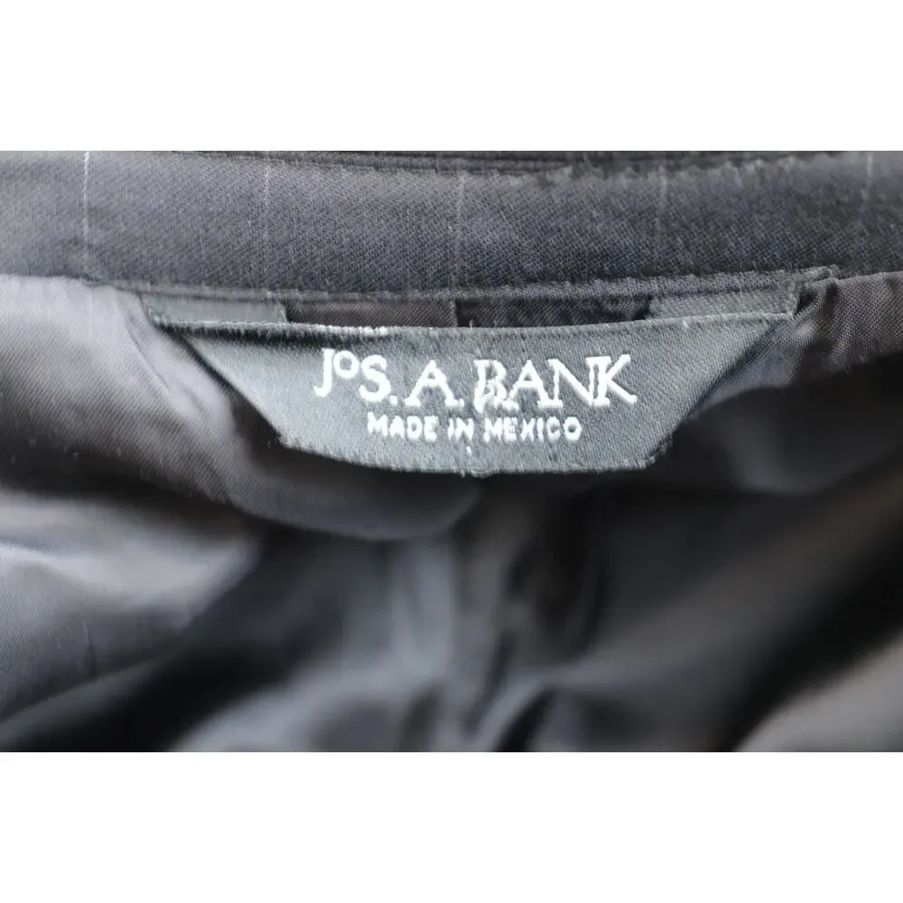 Jos A Bank Suit Mens 48L Black Pinstripe 100% Wool Pants Cuffed Pleated 38 x 30